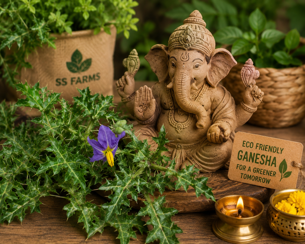 Bruhathi Patram (Vakudu Aaku) with an eco-friendly Ganesha for Vinayaka Chavithi Puja