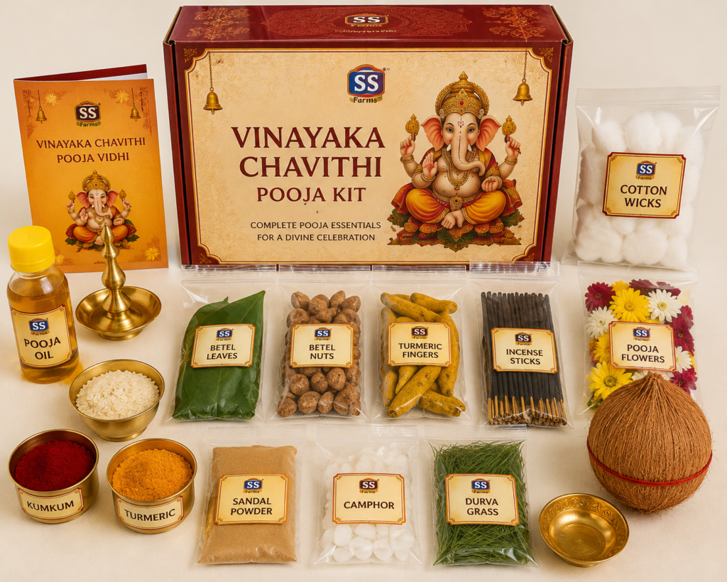 Complete Vinayaka Chavithi Pooja Kit with traditional pooja essentials for Ganesh Chaturthi from SS Farms