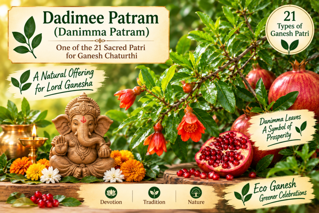 Dadimee Patram or Danimma pomegranate leaves used as a traditional Ganesh Chaturthi Patri offering.